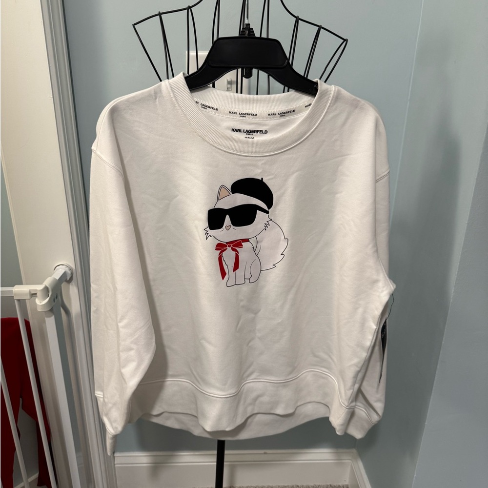 Karl Lagerfeld Paris White Parisian Cat High Low sweatshirt Women’s Medium M